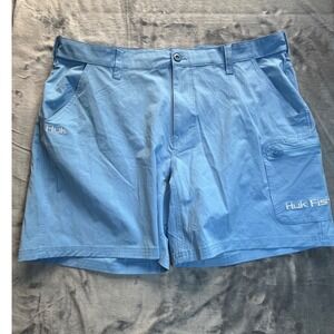 Huk Performance Fishing Shorts Mens XXL Light Blue Cargo Utility Stretch Board